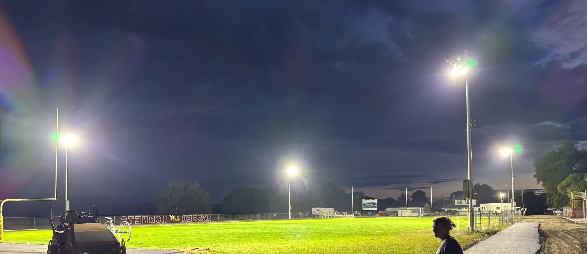 Harper Hornets stadium sports field lighting installation in Harper, OR by Campbell Electric